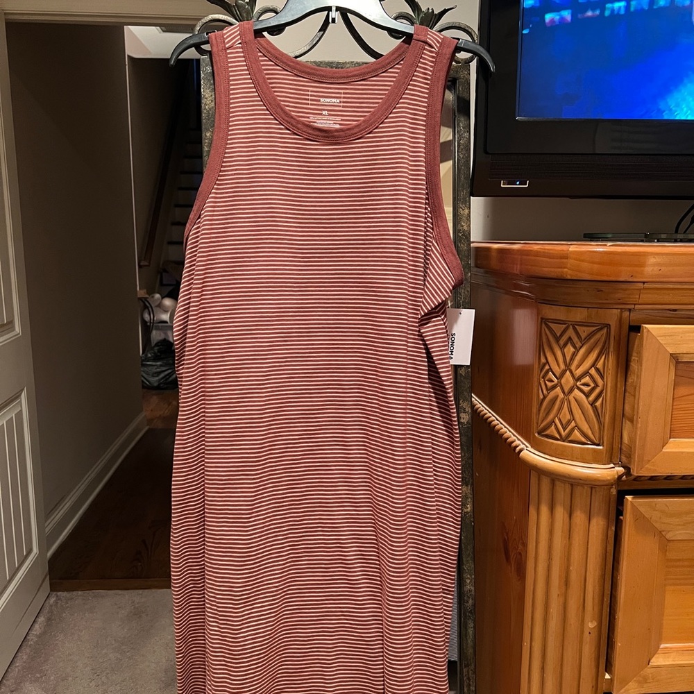 Sonoma Brown Striped Sleeveless Side Pockets Dress Sz XL NWT